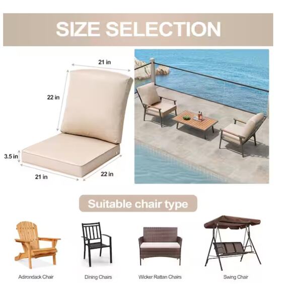 Pellebant 21 in. x 22 in. Deep Seating Outdoor Lounge Chair Cushion in Beige - Picture 3 of 3